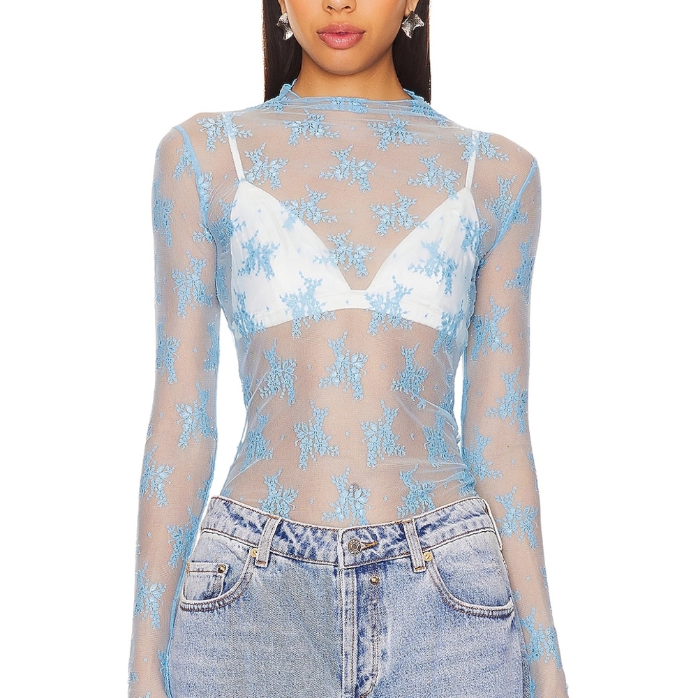 Free People Sheer Blue Top
